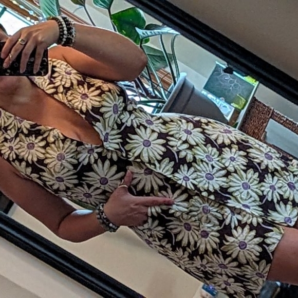 '90s Vintage Button-up Floral Sleeveless Dress - Brown Purple And Green - Picture 1 of 13